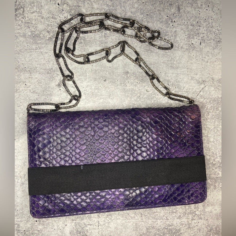 Worth Made In Italy Purple Faux Croc Embossed Leather Convertible Clutch